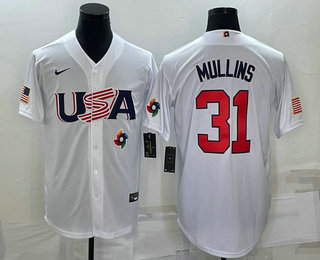 Men%27s USA Baseball #31 Cedric Mullins 2023 White World Classic Stitched Jerseys